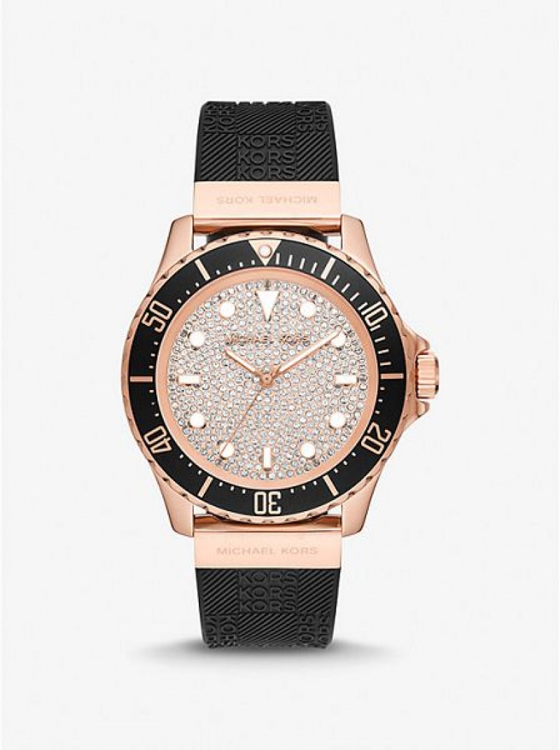 Relojes Michael Kors Oversized Slim Everest Pave And Embossed Silicona Mujer Negras Rosas Doradas | 02415OMIK