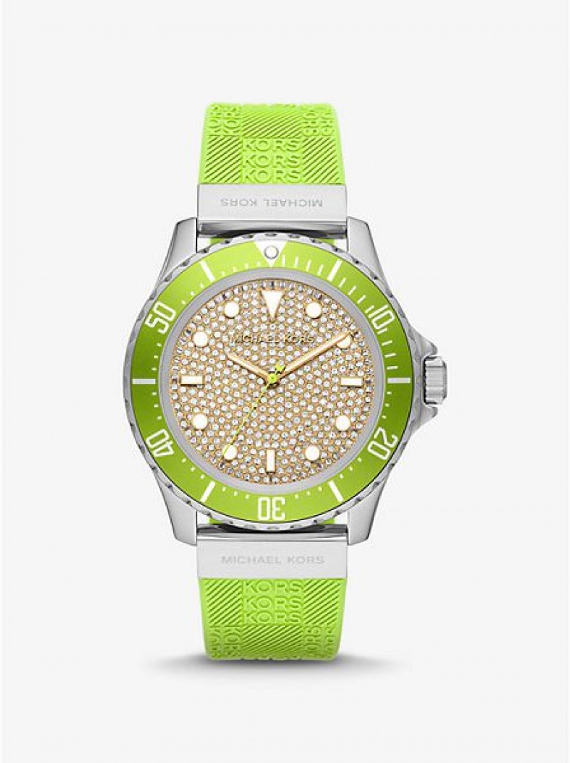 Relojes Michael Kors Oversized Slim Everest Pave And Embossed Silicona Mujer Plateadas | 15287BLAK