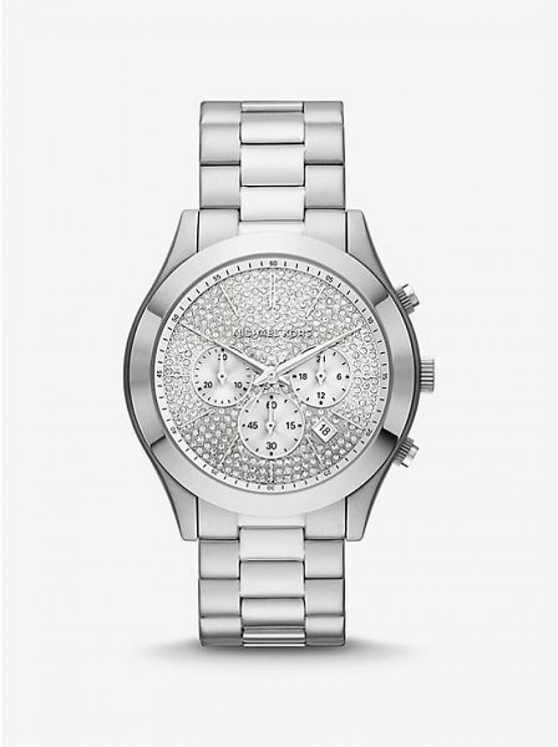 Relojes Michael Kors Oversized Slim Runway Pave Mujer Plateadas | 72890UJOC