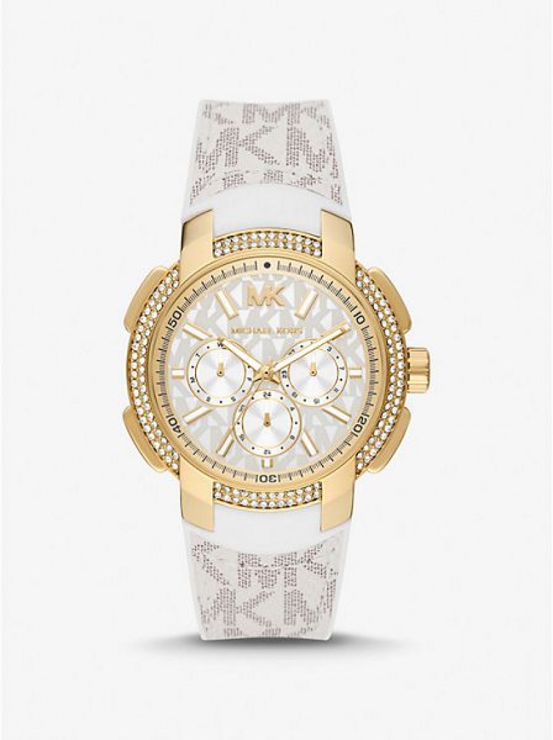 Relojes Michael Kors Oversized Sydney Pave And Logo Mujer Doradas | 80341BSDP