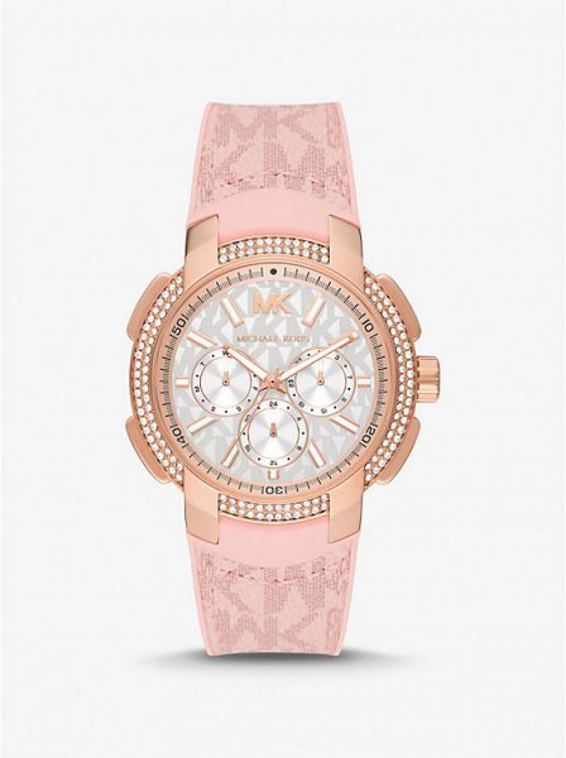 Relojes Michael Kors Oversized Sydney Pave And Logo Mujer Rosas Doradas | 61794VHKR