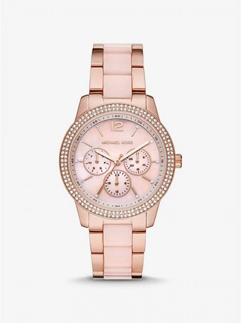 Relojes Michael Kors Oversized Tibby Pave Blush Acetate Mujer Rosas Doradas | 07869BDUQ