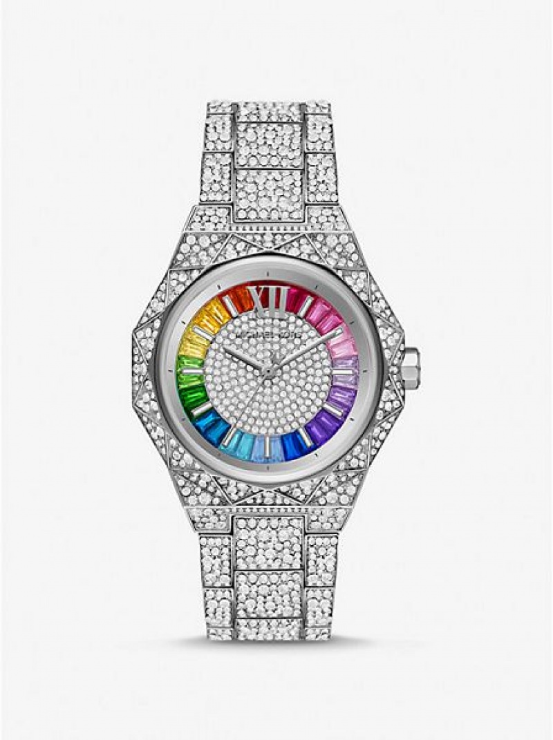 Relojes Michael Kors Pride Limited-edition Oversized Raquel Rainbow Pave Mujer Plateadas | 27450KIOT