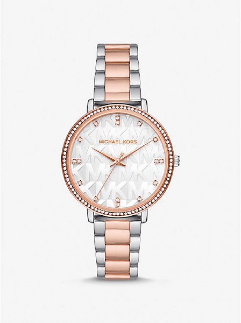 Relojes Michael Kors Pyper Embossed Logo Mujer Plateadas Rosas | 48397VBAD