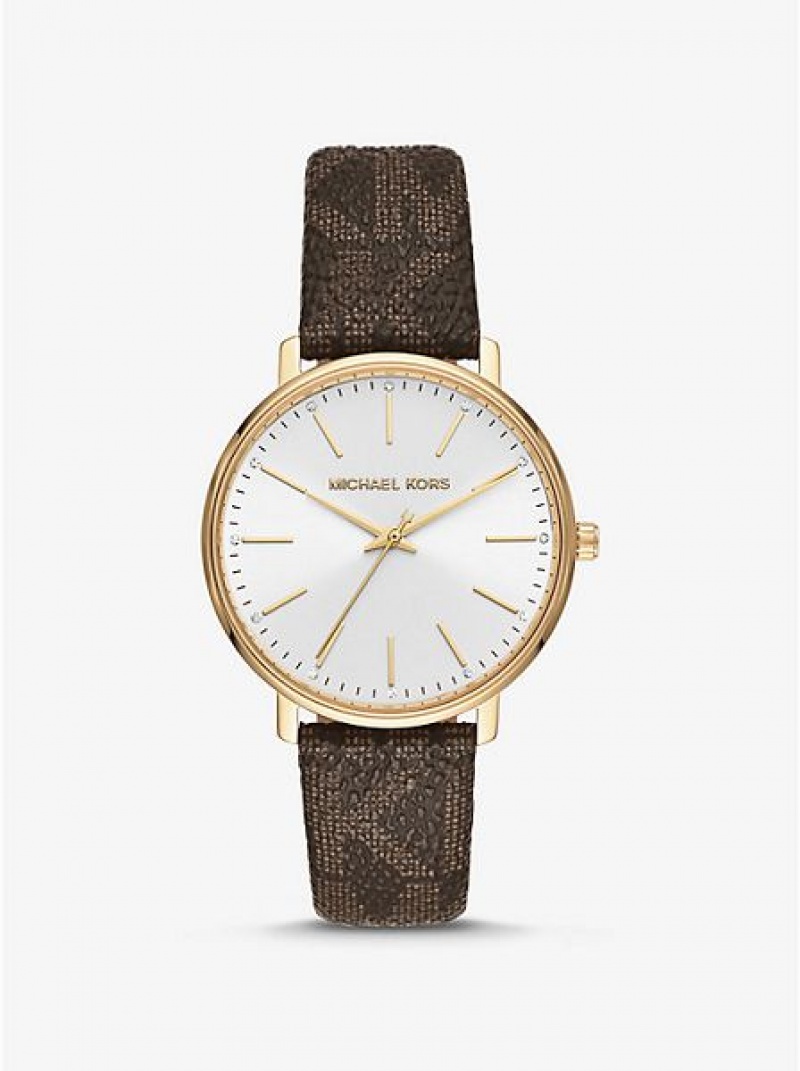 Relojes Michael Kors Pyper Logo Mujer Doradas | 92730TQNU