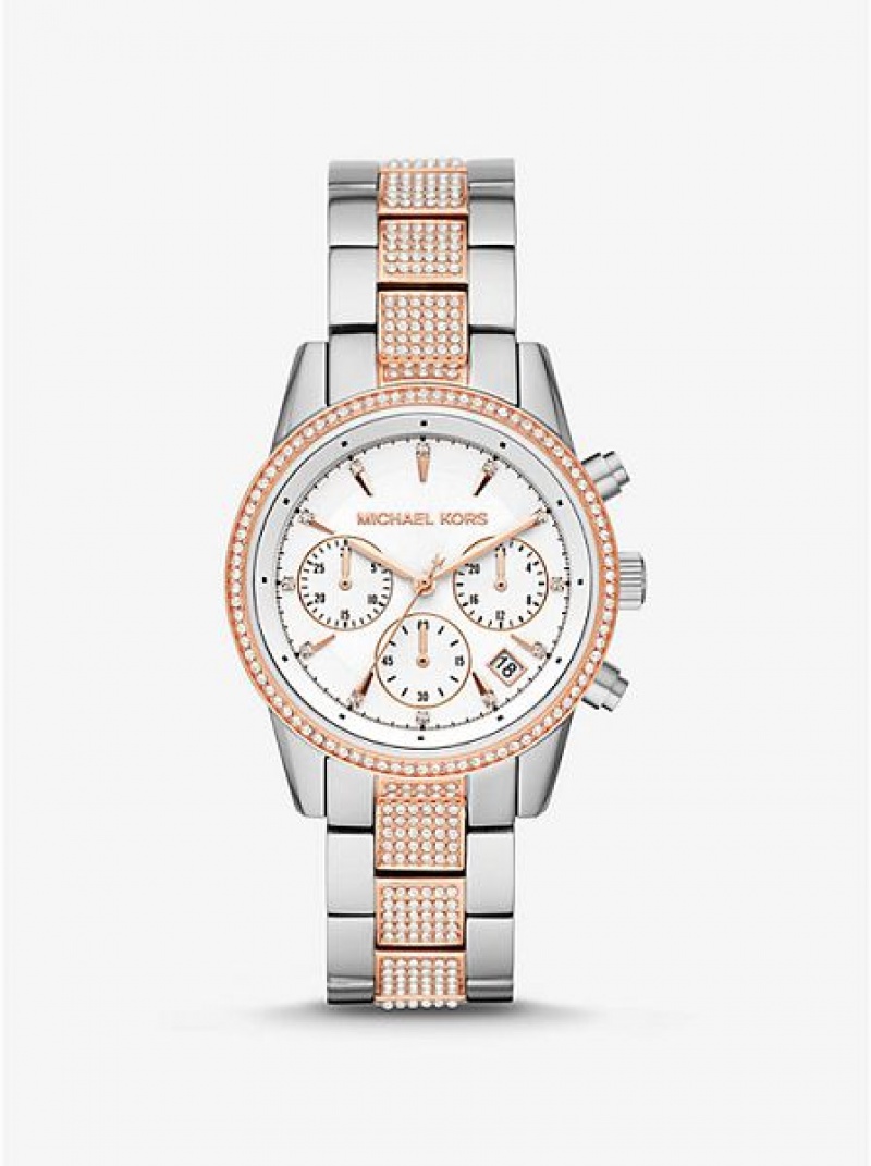 Relojes Michael Kors Ritz Pave Mujer Plateadas Rosas | 87340LEDO