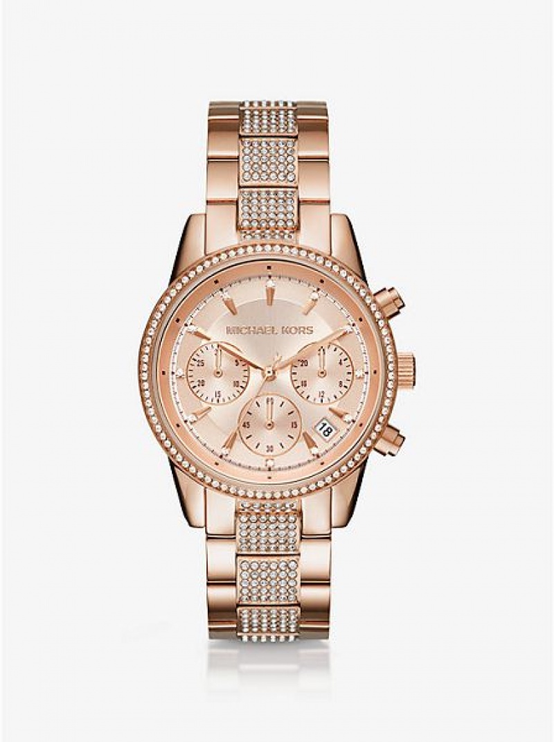 Relojes Michael Kors Ritz Pave Mujer Rosas Doradas | 07538PEDU