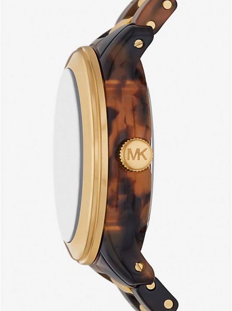 Relojes Michael Kors Runway And Tortoiseshell Acetate Mujer Doradas | 64920CDWA