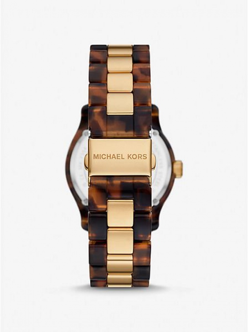 Relojes Michael Kors Runway And Tortoiseshell Acetate Mujer Doradas | 64920CDWA