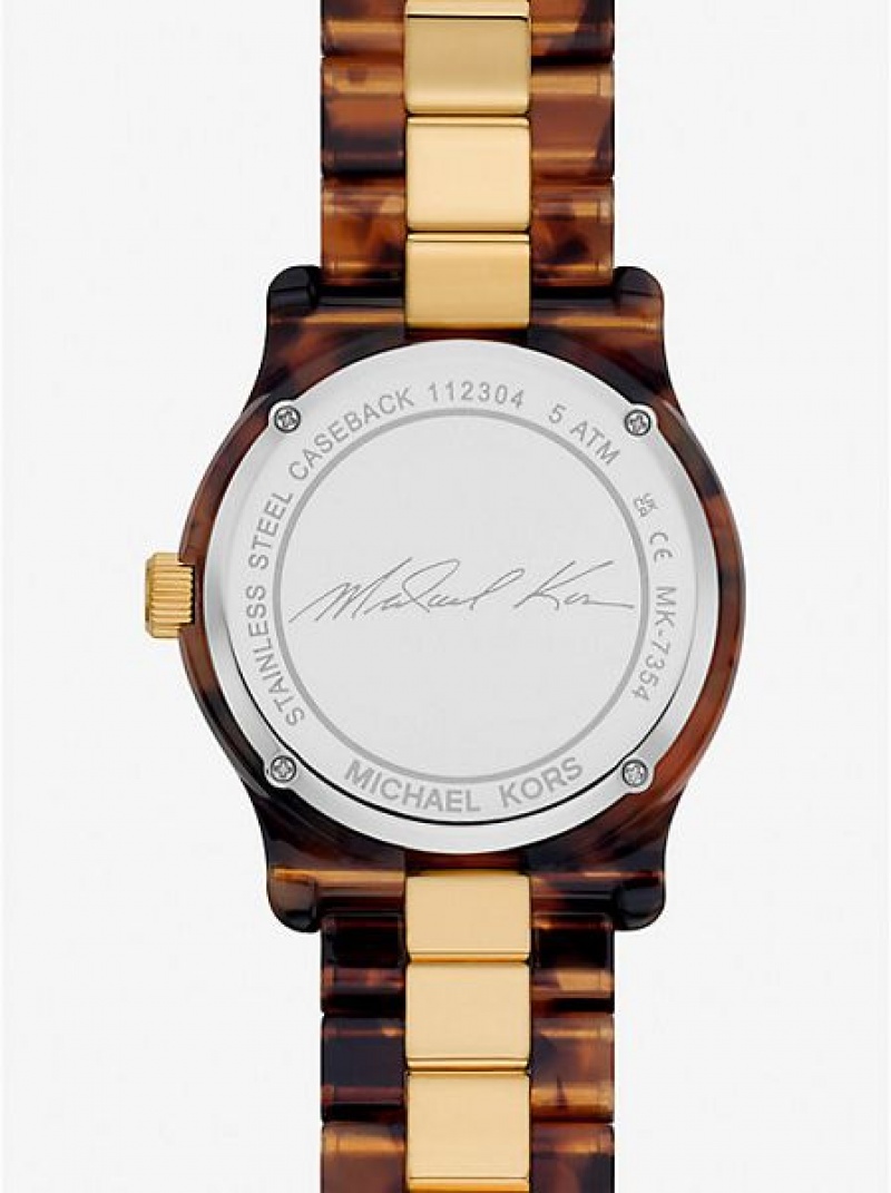 Relojes Michael Kors Runway And Tortoiseshell Acetate Mujer Doradas | 64920CDWA