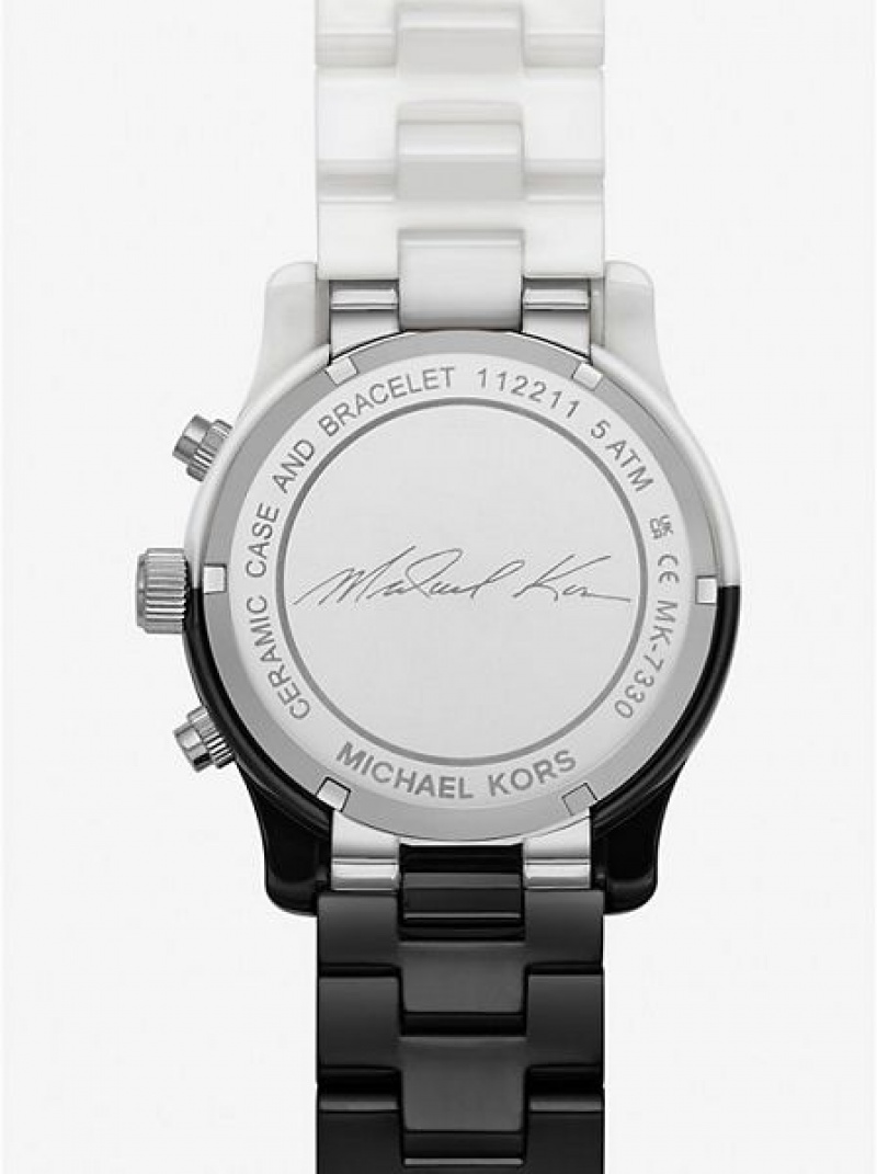 Relojes Michael Kors Runway Cerámico Mujer Negras Blancas | 86312ARKG