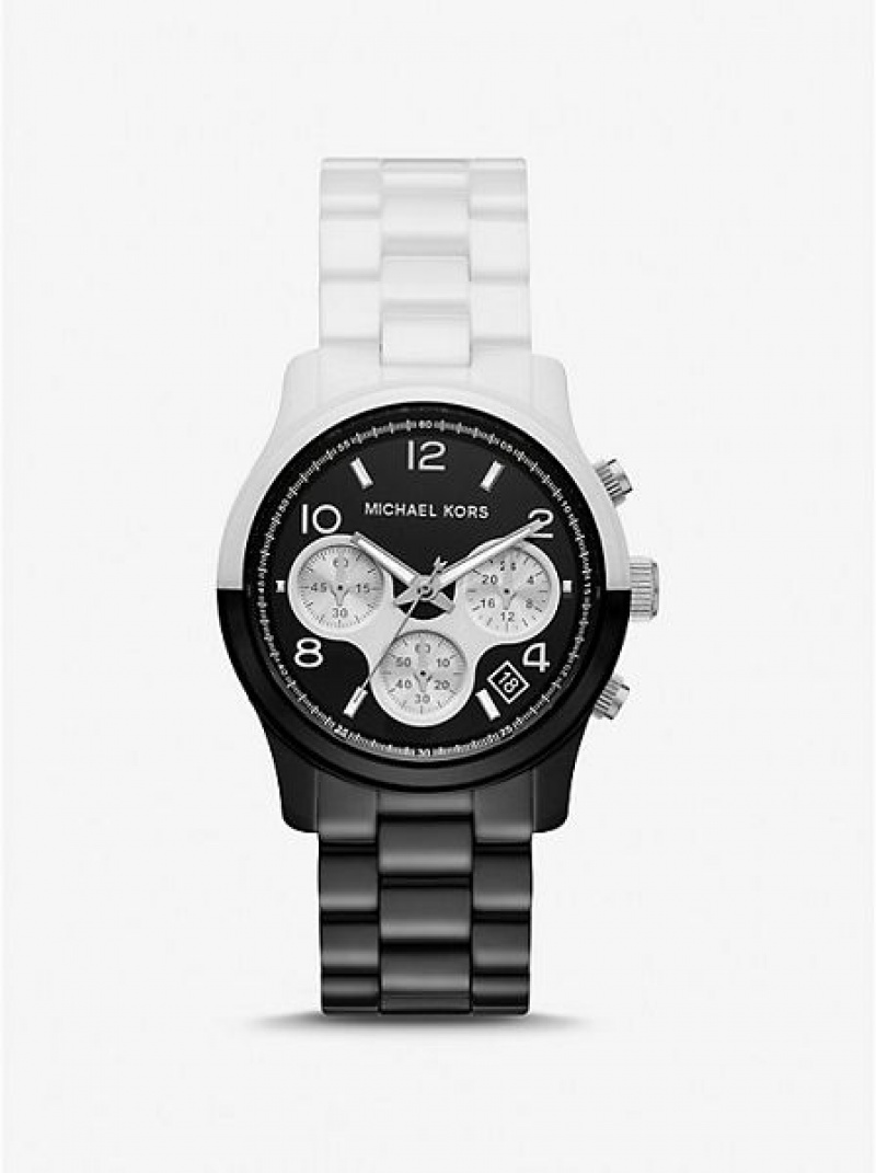 Relojes Michael Kors Runway Cerámico Mujer Negras Blancas | 86312ARKG