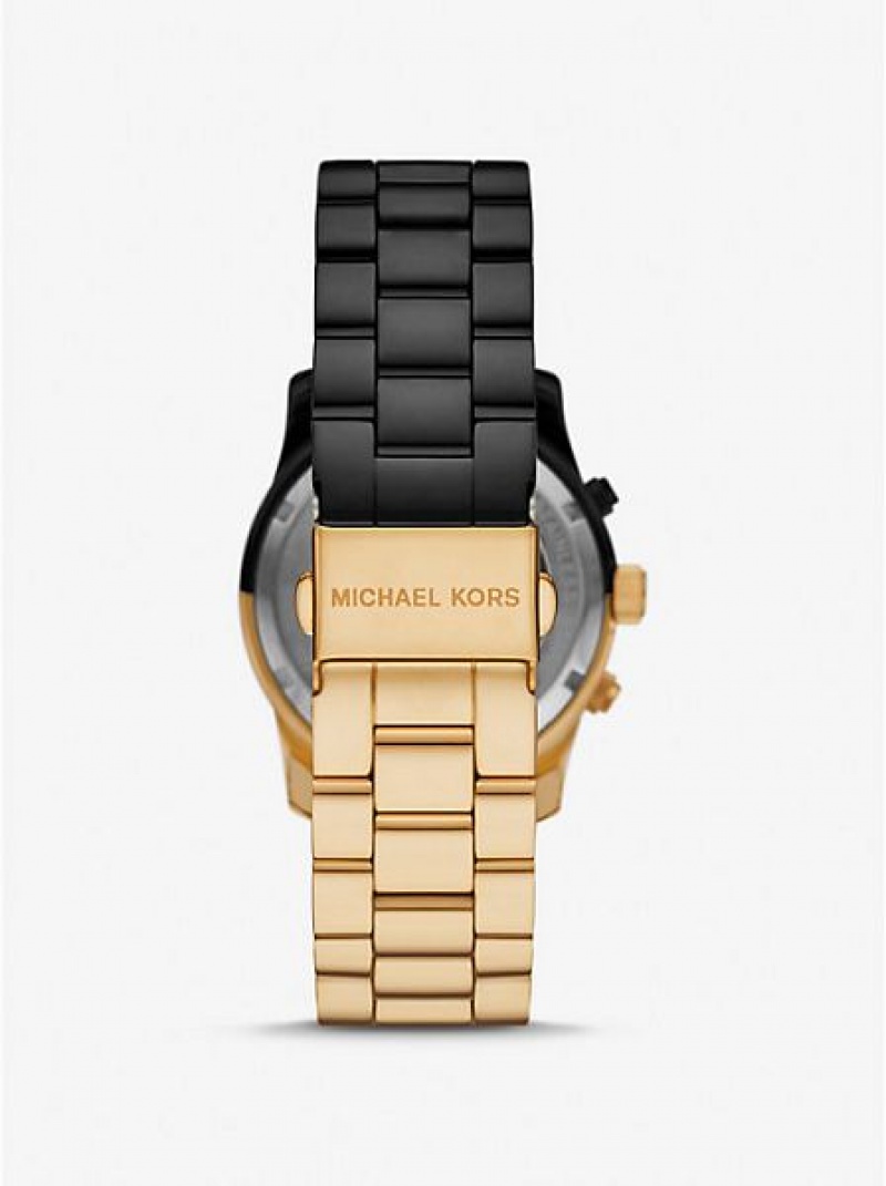 Relojes Michael Kors Runway Mujer Negras Doradas | 79068FXRN