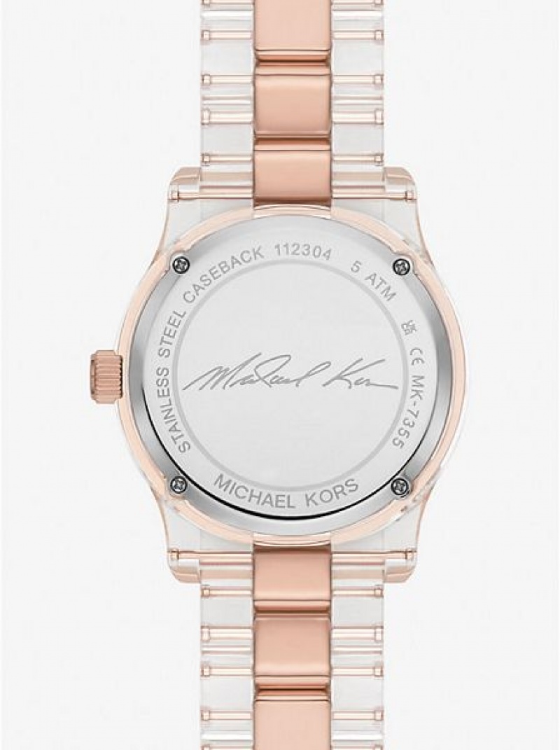 Relojes Michael Kors Runway Pave And Acetate Mujer Rosas Doradas | 12405WELF