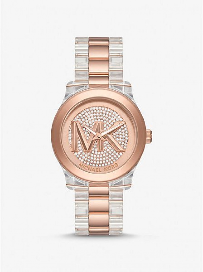 Relojes Michael Kors Runway Pave And Acetate Mujer Rosas Doradas | 12405WELF