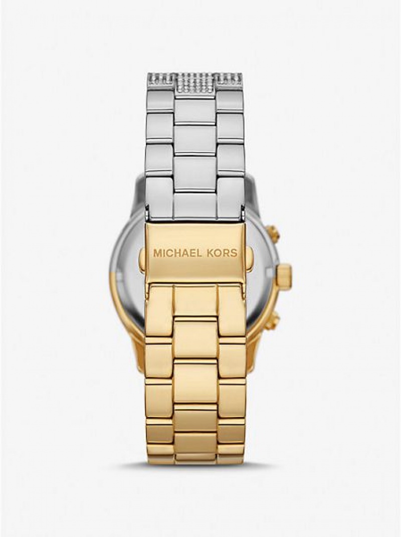 Relojes Michael Kors Runway Pave Mujer Plateadas Doradas | 31896WTXL