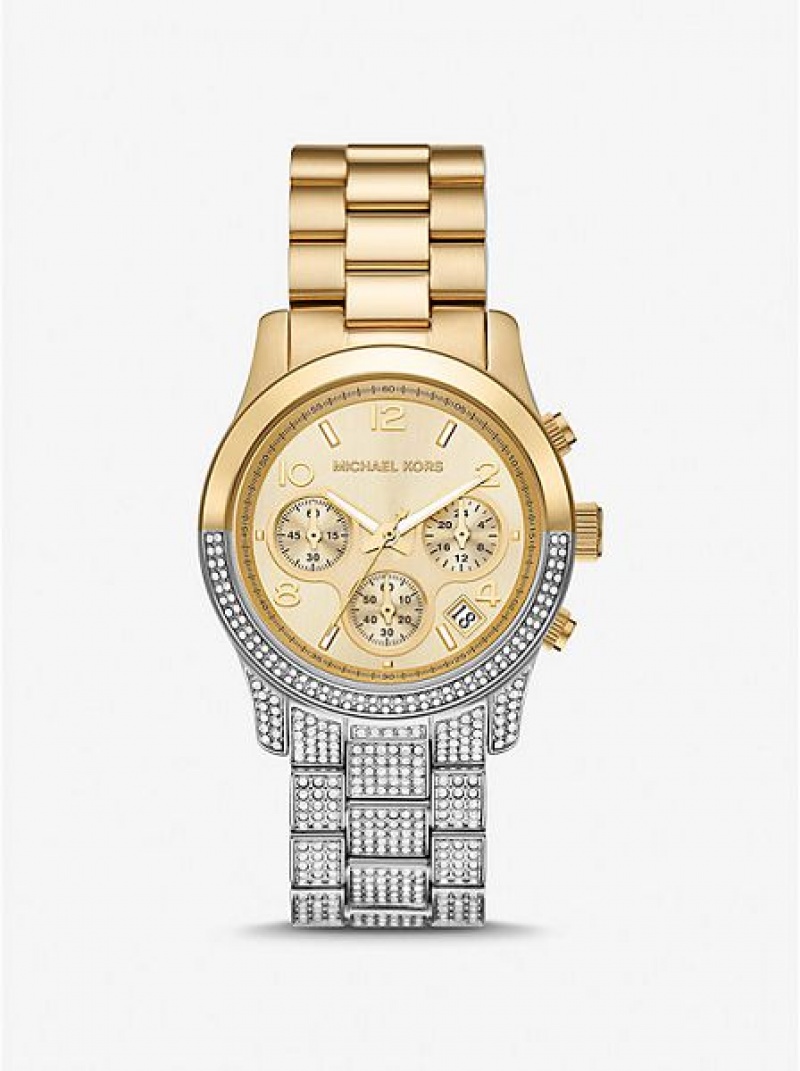 Relojes Michael Kors Runway Pave Mujer Plateadas Doradas | 31896WTXL