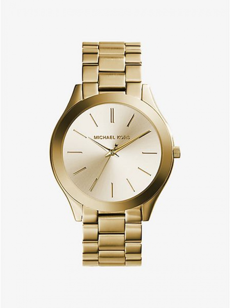 Relojes Michael Kors Slim Runway Stainless Steel Hombre Doradas | 75412SMIV