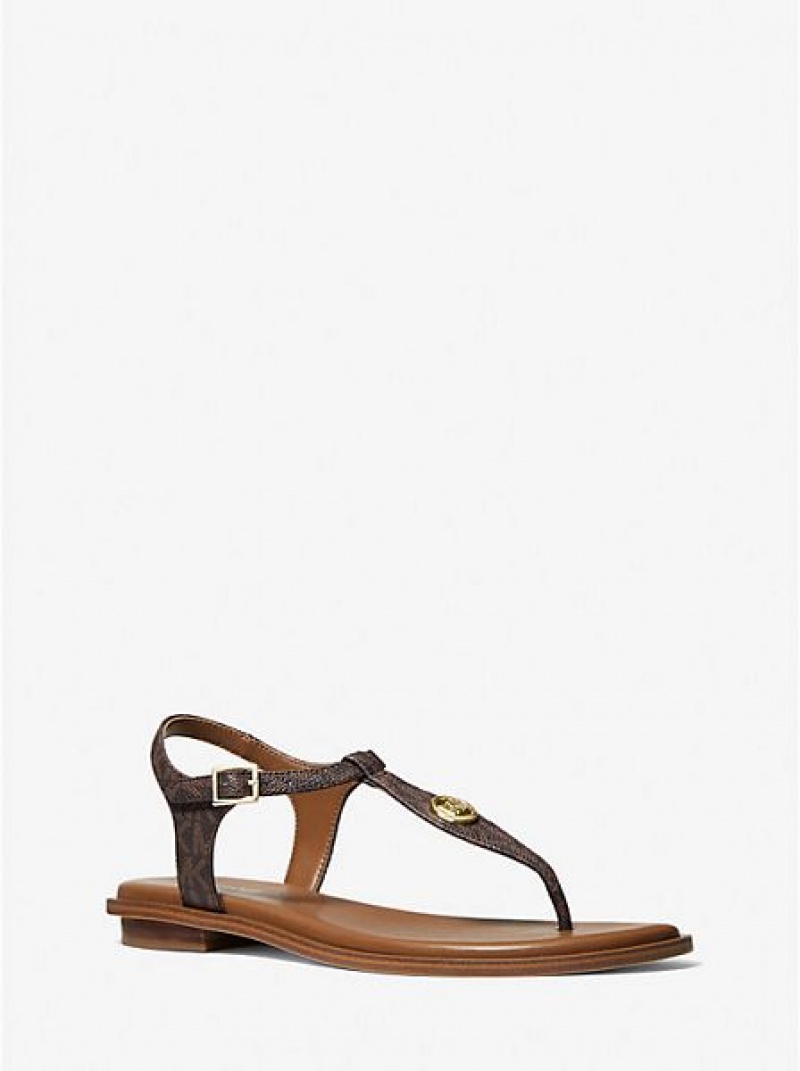 Sandalias Con Tiras Michael Kors Mallory Logo Mujer Marrones | 28619VJHI