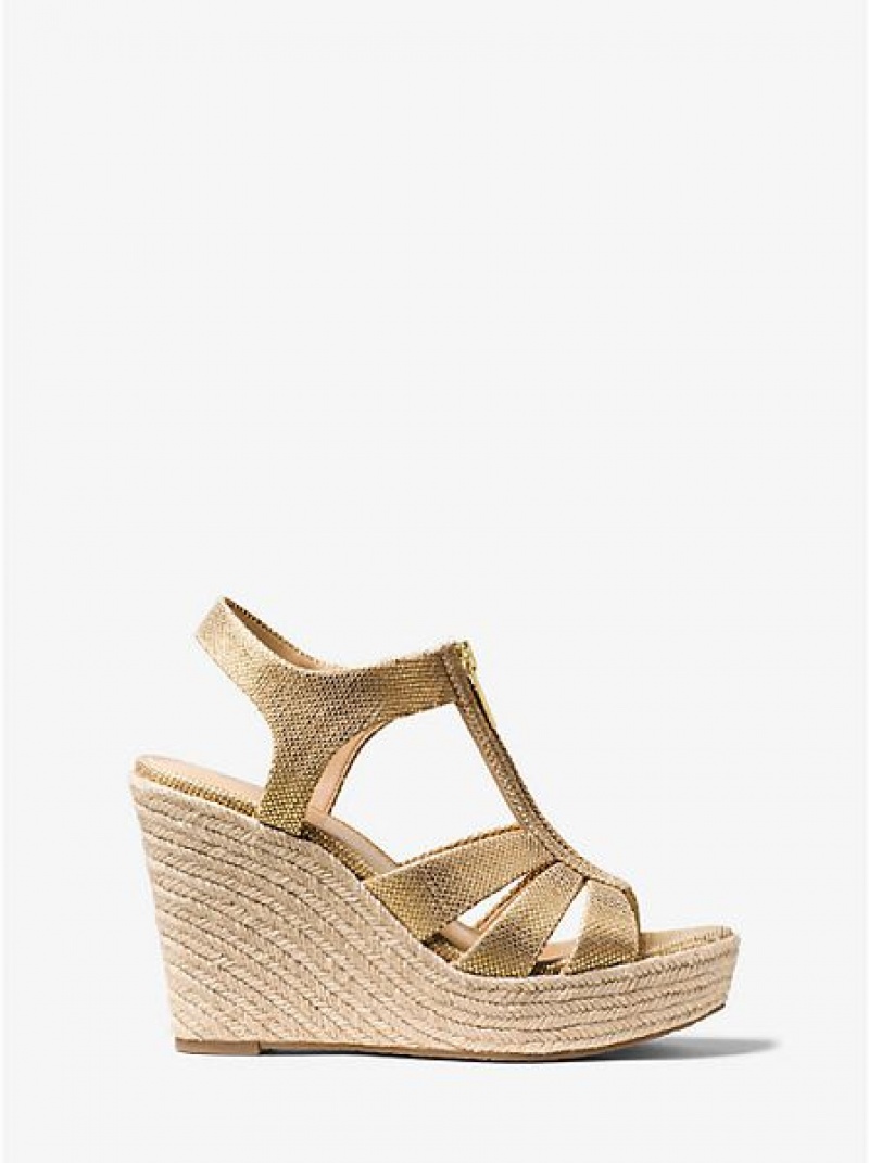 Sandalias Cuña Michael Kors Berkley Metallic Mujer Doradas | 30289MKJD