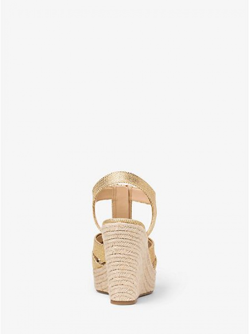 Sandalias Cuña Michael Kors Berkley Metallic Mujer Doradas | 30289MKJD