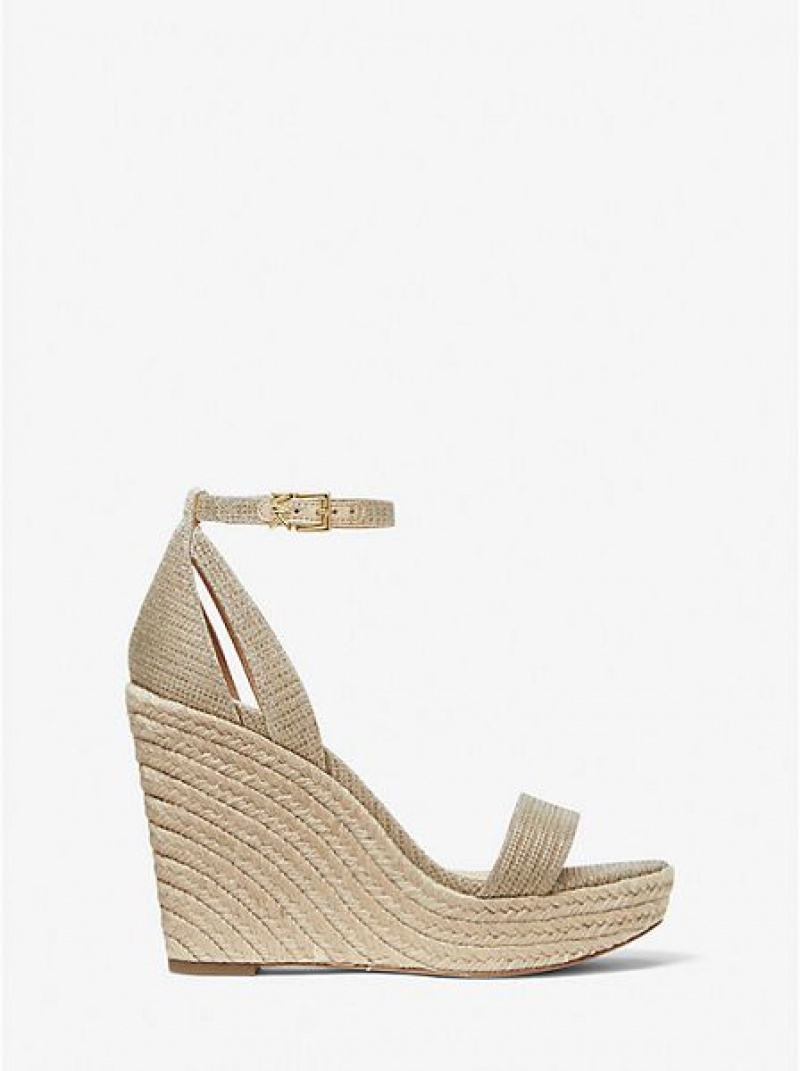 Sandalias Cuña Michael Kors Kimberly Glitter Chain-mesh Mujer Doradas | 32714ELUX