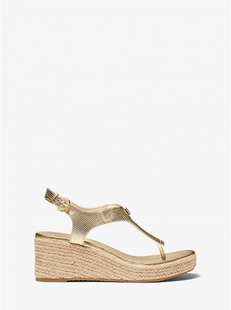 Sandalias Cuña Michael Kors Laney Metallic Lizard-embossed Cuero Alpargata Mujer Doradas | 04375JTFB