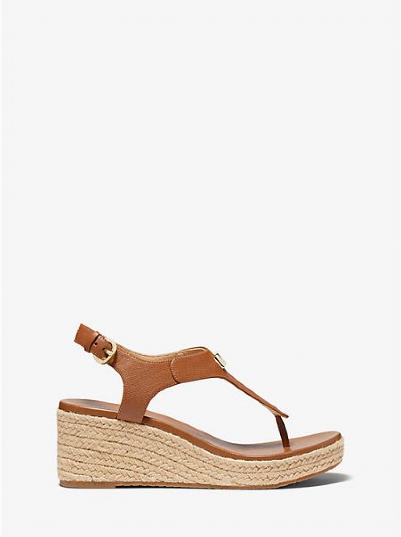 Sandalias Cuña Michael Kors Laney Saffiano Cuero Alpargata Mujer Marrones | 85214YAJR