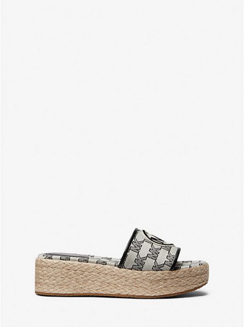 Sandalias Cuña Michael Kors Sadler Logo Jacquard And Jute Mujer Beige Negras | 80641HNYF