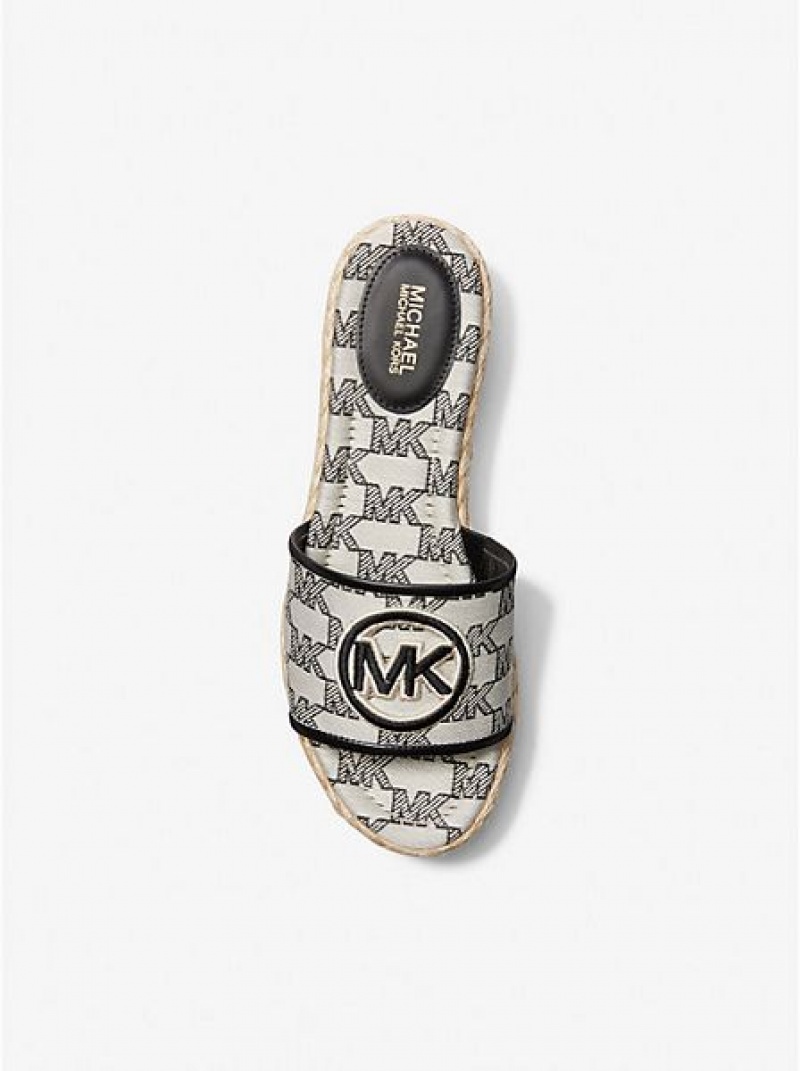 Sandalias Cuña Michael Kors Sadler Logo Jacquard And Jute Mujer Beige Negras | 80641HNYF