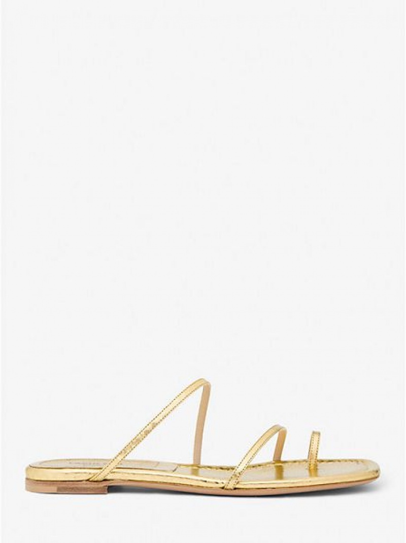 Sandalias Deslizantes Michael Kors Patti Metallic Python Embossed Cuero Mujer Doradas | 20497ZMTE