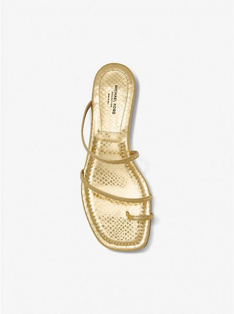 Sandalias Deslizantes Michael Kors Patti Metallic Python Embossed Cuero Mujer Doradas | 20497ZMTE