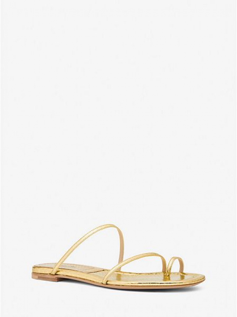 Sandalias Deslizantes Michael Kors Patti Metallic Python Embossed Cuero Mujer Doradas | 20497ZMTE