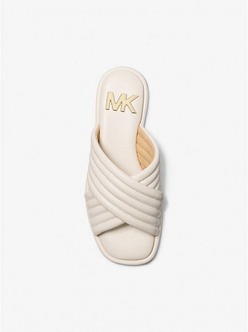 Sandalias Deslizantes Michael Kors Portia Acolchado Cuero Mujer Creme | 18346LMYT