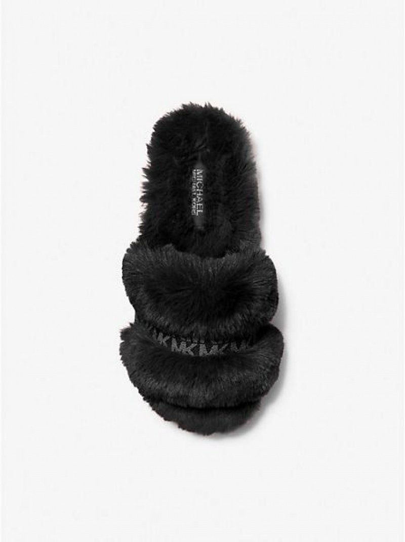 Sandalias Deslizantes Michael Kors Scarlett Faux Fur Mujer Negras | 58742CBEW