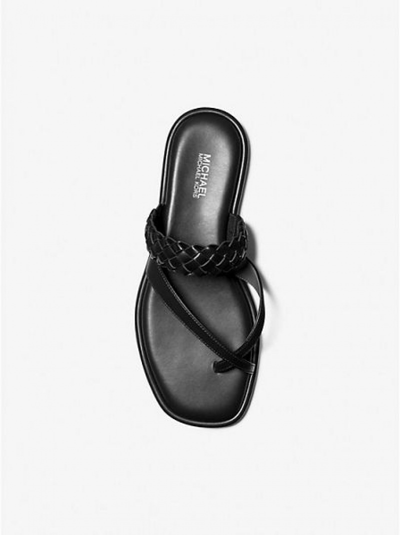 Sandalias Michael Kors Alba Braided Faux Cuero Chanclas Mujer Negras | 93716CTXL