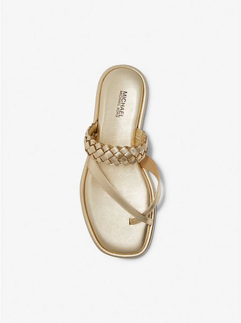 Sandalias Michael Kors Alba Braided Metallic Faux Cuero Chanclas Mujer Doradas | 69173YRCS