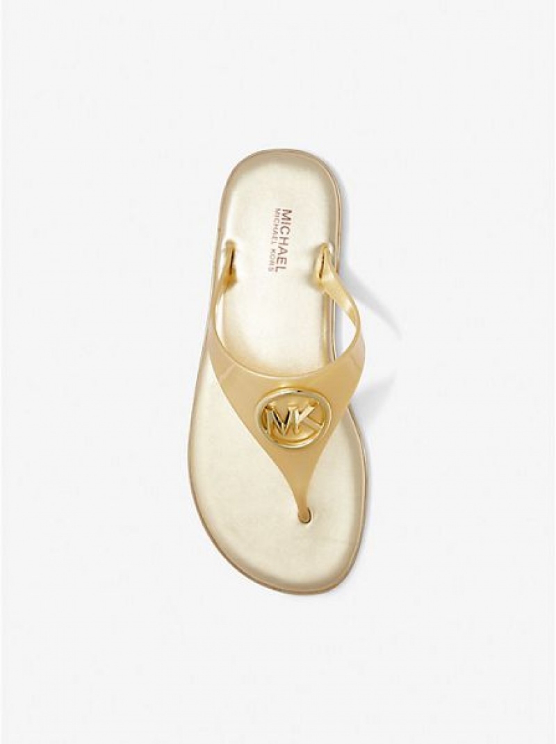 Sandalias Michael Kors Carmen Metallic Pvc Jelly Mujer Doradas | 65412TYEG