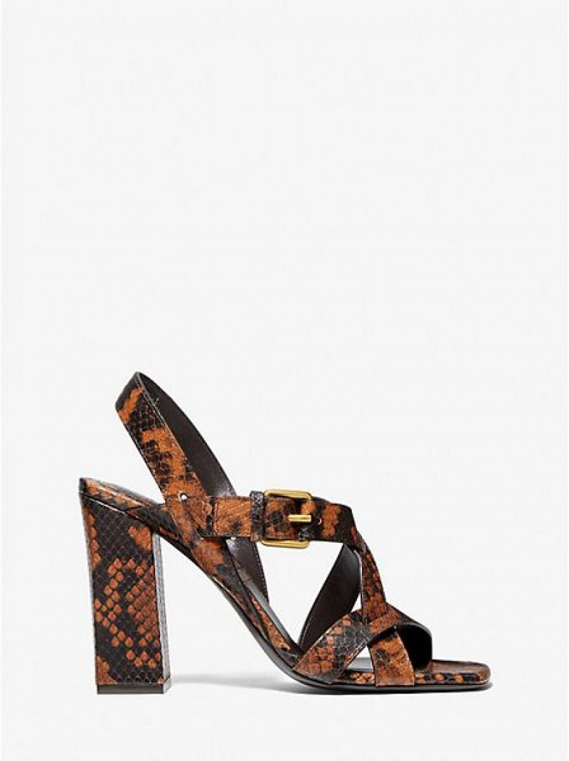 Sandalias Michael Kors Gladys Python Embossed Cuero Mujer Marrones | 61208ELOK