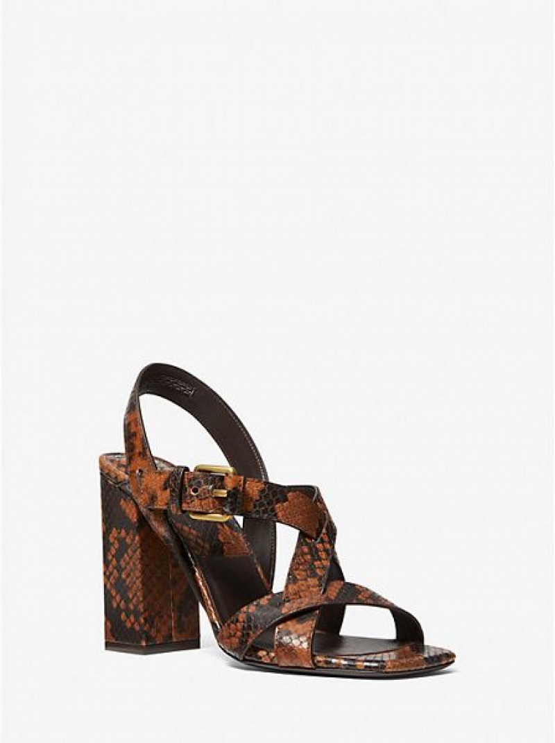 Sandalias Michael Kors Gladys Python Embossed Cuero Mujer Marrones | 61208ELOK