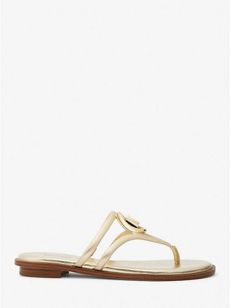 Sandalias Michael Kors Hampton Metallic Cuero Mujer Doradas | 95106VGNT