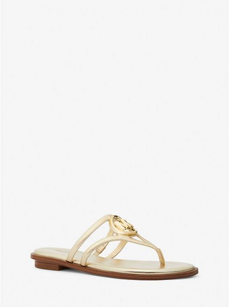 Sandalias Michael Kors Hampton Metallic Cuero Mujer Doradas | 95106VGNT