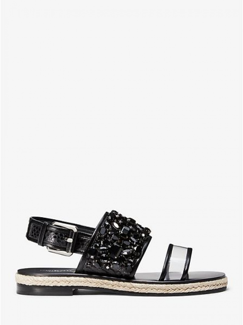 Sandalias Michael Kors Lafayette Embellished Snakeskin Mujer Negras | 40785CGAD