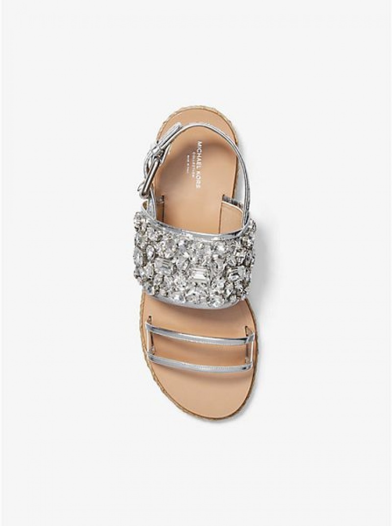 Sandalias Michael Kors Lafayette Embellished Metallic Snakeskin Mujer Plateadas | 07632TMSQ