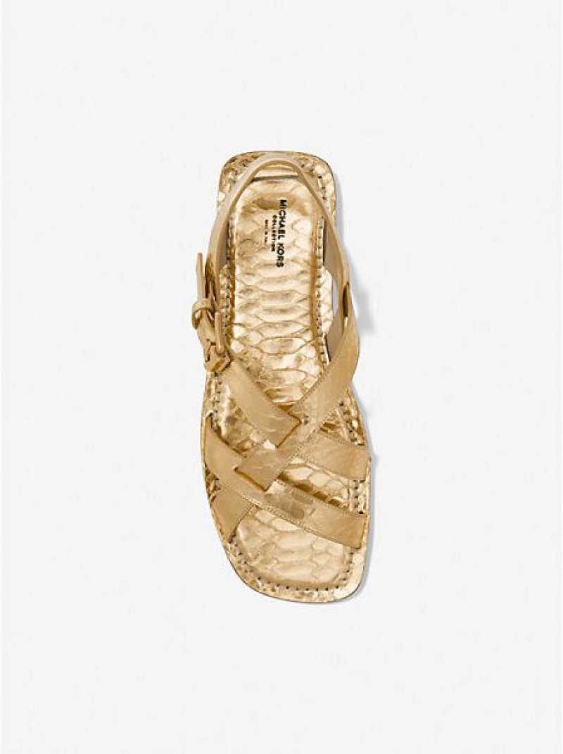 Sandalias Michael Kors Perrine Metallic Python Embossed Cuero Mujer Doradas Marrones | 23740VGMN