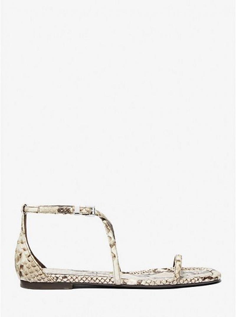 Sandalias Michael Kors Polly Python Embossed Cuero Mujer Beige | 07849TSND