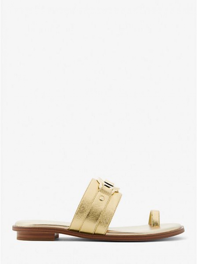 Sandalias Michael Kors Rory Metallic Cuero Mujer Doradas | 57369BDYA