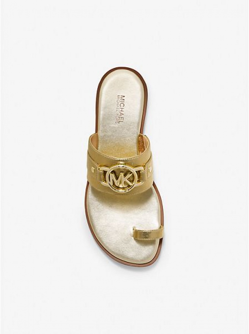 Sandalias Michael Kors Rory Metallic Cuero Mujer Doradas | 57369BDYA