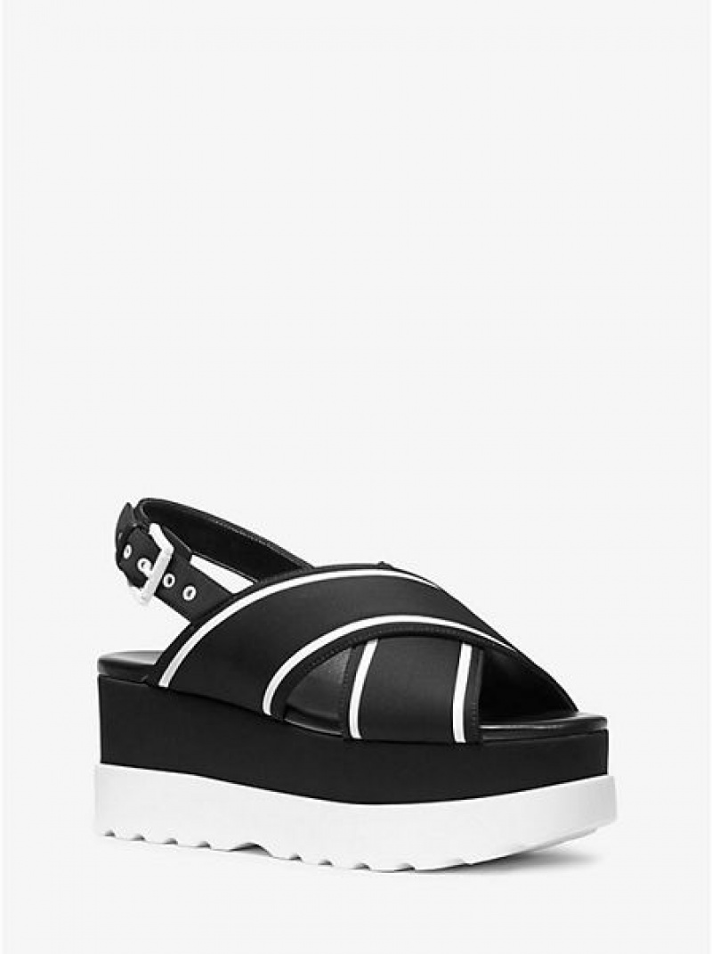 Sandalias Plataforma Michael Kors Becker Contrast-trim Scuba Mujer Negras Blancas | 21384JAZS