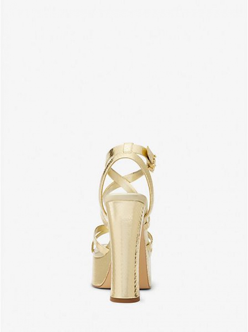 Sandalias Plataforma Michael Kors Paola Metallic Snake Embossed Cuero Mujer Doradas | 17840BQTR